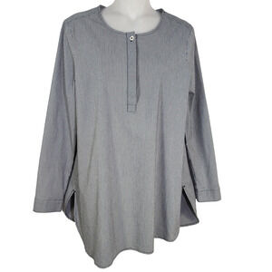 J. Jill Tunic Top Womens Medium Black Gingham Check Minimalist Lagenlook Popover